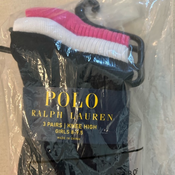 Polo by Ralph Lauren Girls Knee High Black White and Pink Socks Size 8-9.5 S/M - Picture 2 of 4